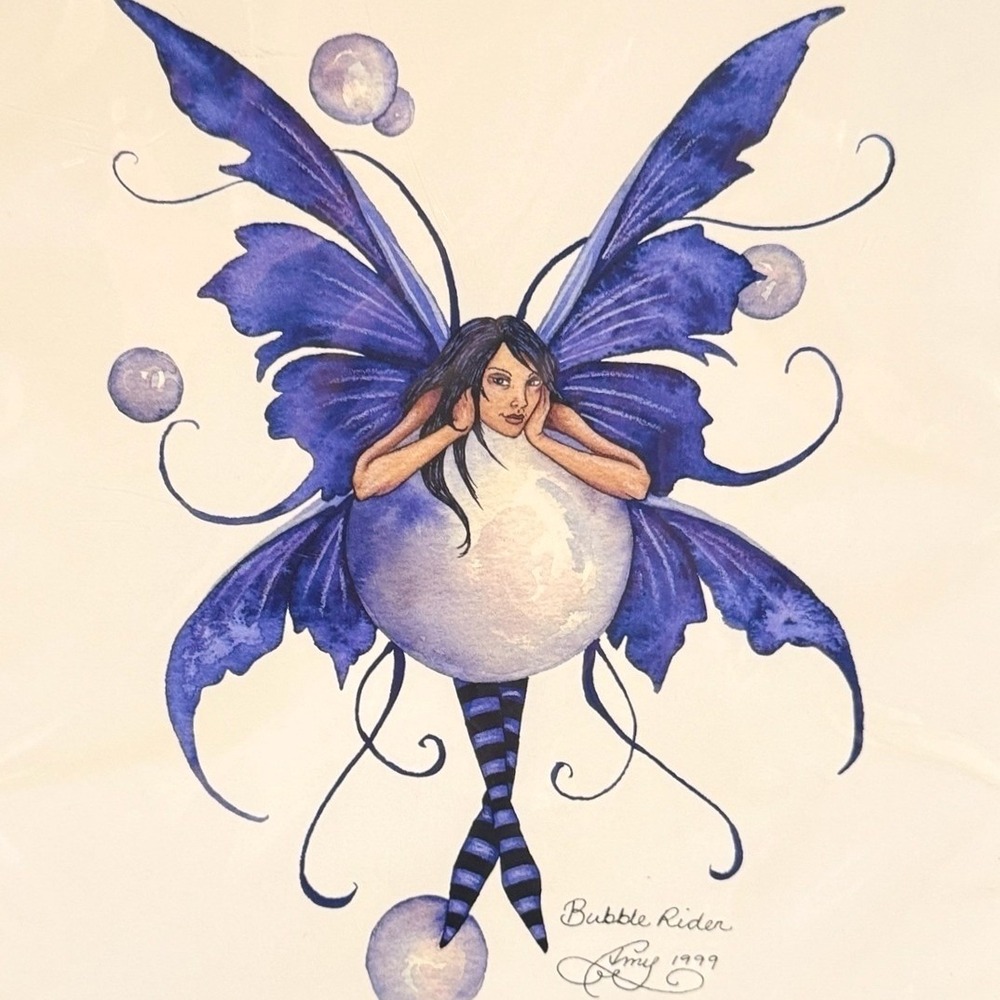 Amy Brown Bubble Rider Fairy Art Print 1999 Land of Myth & Not Inc‎ Purple Wings